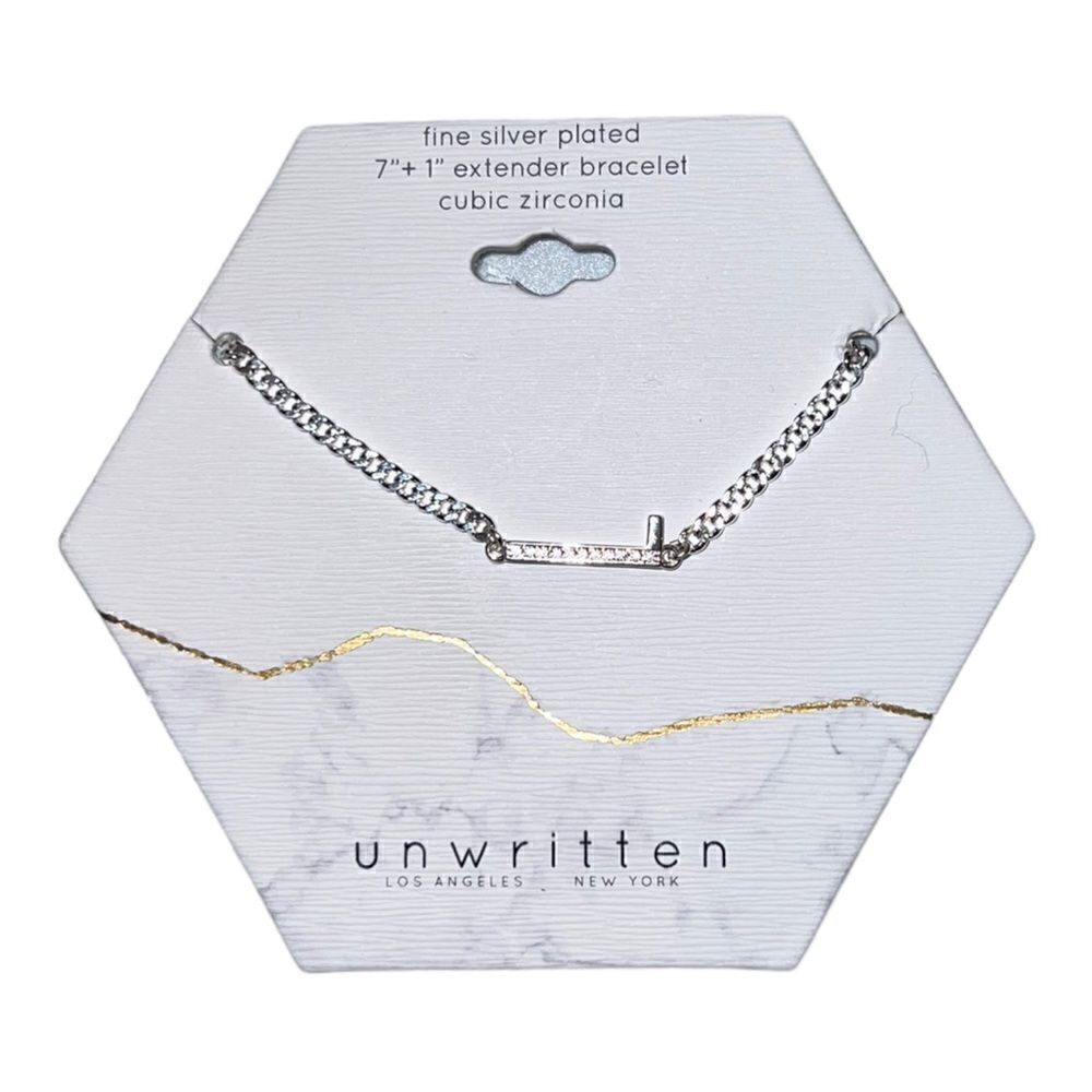 Unwritten Cubic Zirconia Initial Link Bracelet Silver Plated "L" NWT